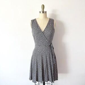 Lascana Wrap Dress Navy Blue Cream Abstract Print Sleeveless V-Neck US 2